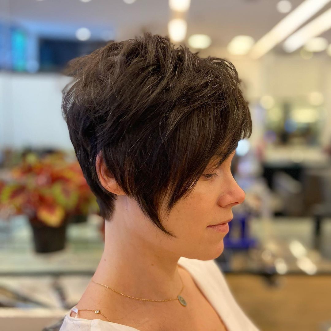 Brunette Pixie Shag with Choppy Top and Bangs